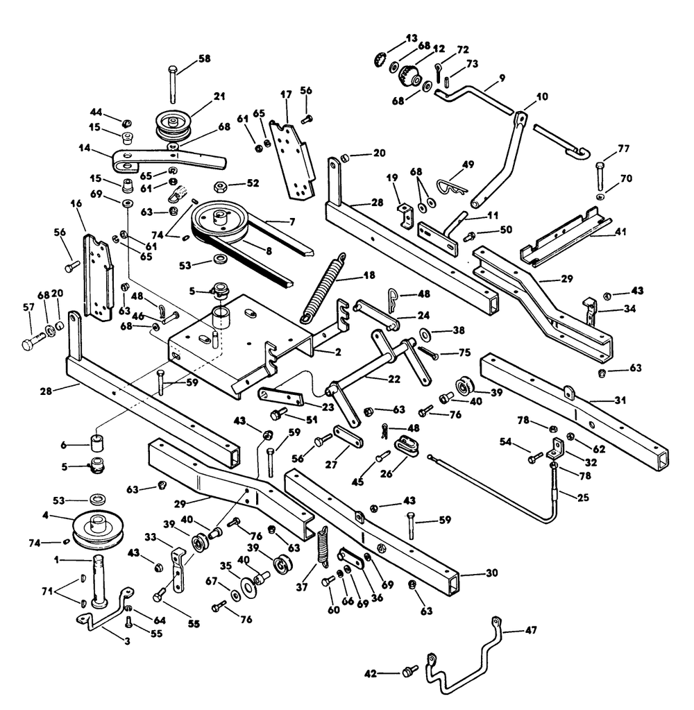 Frame, Drive And Lift 2 Diagram and Parts List for 62542C (H00000001-H99999999)(1989) Lawn Boy Lawn Tractor